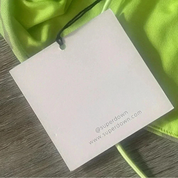 HP🔥NWT Superdown Women's XS Cierra Halter Neck Top Lace Up Back Neon Green Tan - Picture 6 of 10